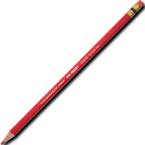 Prismacolor 20045 Col-Erase Pencil With Eraser, Carmine Red, Barrel, Dozen; Featuring a unique lead that produces a brilliant color yet erases cleanly and easily, making them particularly well-suited for blueprint marking and bookkeeping entries; Each individual color is packaged 12/box; UPC 070530200454 (PRISMACOLOR20045 PRISMACOLOR 20045 COL-ERASE COL ERASE CARMINE RED PENCIL)