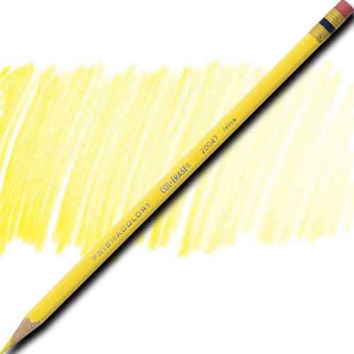 Prismacolor 20047 Col-Erase Pencil With Eraser, Yellow, Barrel, Dozen; Featuring a unique lead that produces a brilliant color yet erases cleanly and easily, making them particularly well-suited for blueprint marking and bookkeeping entries; Each individual color is packaged 12/box; UPC 070530200478 (PRISMACOLOR20047 PRISMACOLOR 20047 COL-ERASE COL ERASE YELLOW PENCIL)