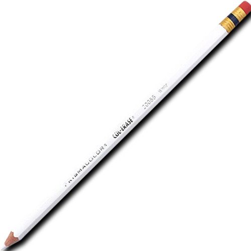 Prismacolor 20055 Col-Erase Pencil With Eraser, White, Barrel, Dozen; Featuring a unique lead that produces a brilliant color yet erases cleanly and easily, making them particularly well-suited for blueprint marking and bookkeeping entries; Each individual color is packaged 12/box; UPC 070530200553 (PRISMACOLOR20055 PRISMACOLOR 20055 COL-ERASE COL ERASE WHITE PENCIL)
