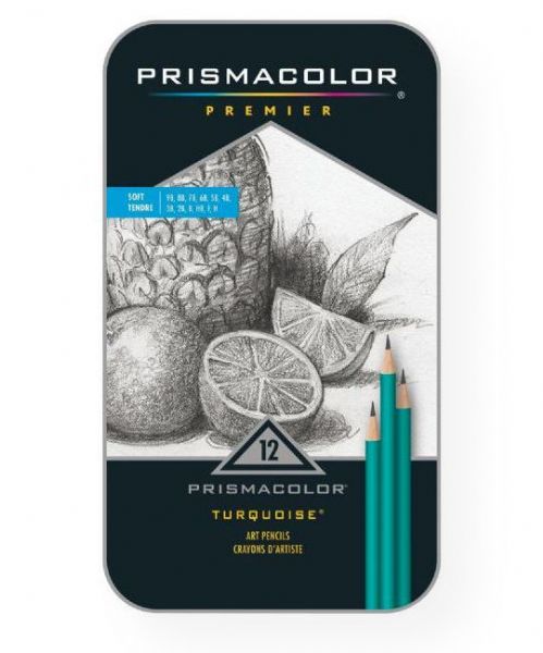 Prismacolor 24191 Premeir Turquoise Premier Soft Drawing Pencil Set; Professional quality graphite pencils designed for technical and fine art drawing; Featuring consistent grading, strong opacity, and clean erase ability; Pure and smooth lay down in a wide variety of grades; Lead sharpens to a perfect point for a scratch-less, glossy line in any weight; UPC 070735241917 (PRISMACOLOR24191 PRISMACOLOR-24191 PREMEIR-TURQUOISE-24191 DRAWING SKETCHING)