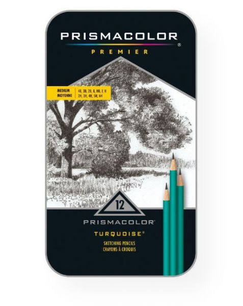 Prismacolor 24192 Premeir Turquoise Premier Medium Drawing Pencil Set; Professional quality graphite pencils designed for technical and fine art drawing; Featuring consistent grading, strong opacity, and clean erase ability; Pure and smooth lay down in a wide variety of grades; Lead sharpens to a perfect point for a scratch-less, glossy line in any weight; UPC 070735241924 (PRISMACOLOR24192 PRISMACOLOR-24192 PREMEIR-TURQUOISE-24192 DRAWING SKETCHING)