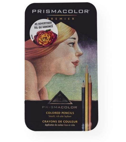 Prismacolor 3596T Premier Colored Pencil 12-Color Set; Thick, soft leads made with permanent pigments are smooth, slow wearing, blendable, water-resistant and extremely light-fast; Set includes 12 pencils: Canary Yellow, Orange, Crimson Red, Violet, Violet Blue, True Blue, Apple Green, Grass Green, Sienna Brown, Dark Brown, Black, White; UPC 070735035967 (PRISMACOLOR3596T PRISMACOLOR-3596T DRAWING SKETCHING)