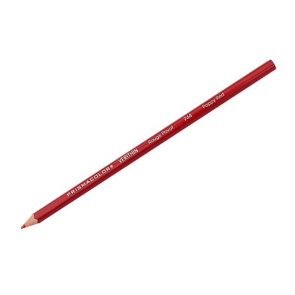 Prismacolor E744 Verithin Premier Pencil Poppy Red, 12 Box; Strong leads that sharpen to a needle point; Perfect for making check marks or accounting ledger entries; The brilliant colors will not smear, even when wet;  Individual colors packaged 12/box; Dimensions  8.00