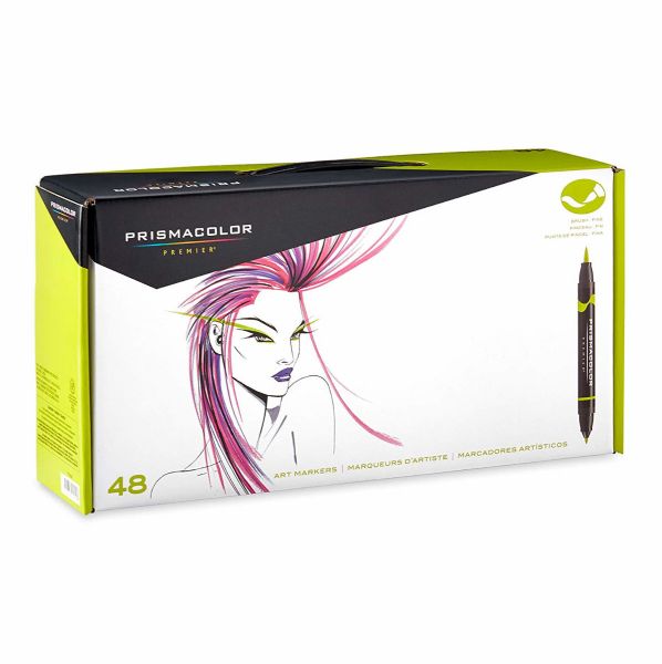 Prismacolor SN1773302 Premier, Double Ended Brush Markers 48 Color Set; Variety of colors, Alcohol base ink, Dual ended markets, Offer a flexible stroke on  one end and prcises lines on the other one, perfect for artist of all skill level, Dimension 3.5 x 13 x 6.6; Weight 2.6 lbs; UPC 070735002525 (PRISMACOLORSN1773302 DOUBLE-ENDED SN-1773302 PRISMACOLOR-1773302 DRAWING PRISMACOLOR-SN1773302 PRISMACOLOR-SN-1773302)