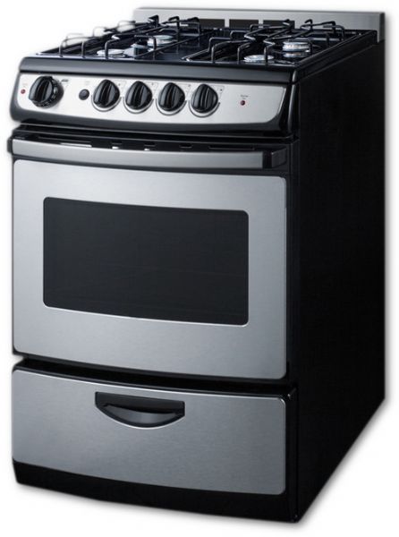 Summit PRO246SSRT Freestanding Gas Range With 4 Burners, 3 cu. ft. Primary Oven Capacity, Broiler Drawer, Viewing Window, In Stainless Steel, 24