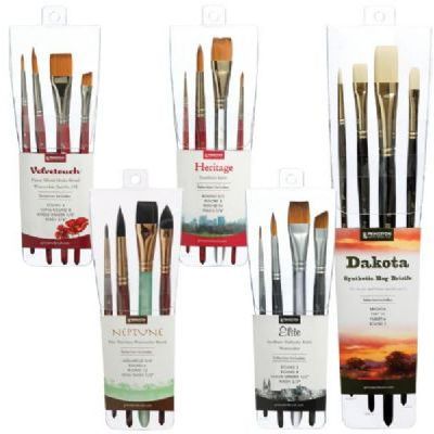 Princeton PROSETA Professional Set Assortment; Collection of five top selling Princeton Professional brush lines: including a few Next Gen series; These four piece sets are assembled with brush shapes and sizes that are convenient for artists; Two each of items 6300SET500, 4050SET200, 4850SET400, 4750SET300, 3950SET100; Shipping Dimensions 0.10 x 0.10 x 0.10 inches; Shipping Weight 0.01 lb; UPC 000000000000 (PAINT BRUSH ASSORTMENT BRUSH PRINCETONPROSETA)
