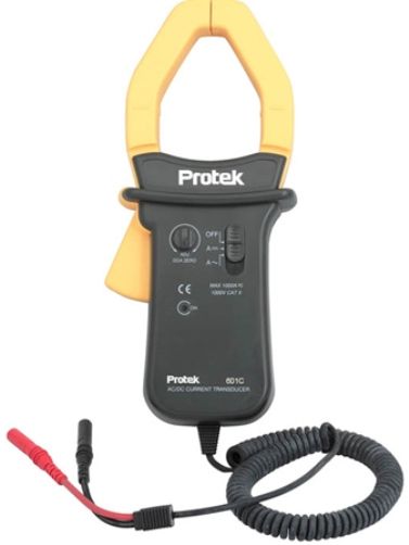 Protek 601C AC/DC Current Transducer Clamp 1000Amp, Zero Adjust for DC Amps, Jazg to 2.2 inches, True RMS reading for AC current, CAT II 1000V, Scale Factor 1mV/A, 9 Volt battery, Jaw Size 2.1 inches (PROTEK601C PROTEK-601C 601-C 601  MS3300)