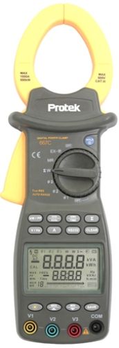 Protek 667C Three Phase Digital Power Clamp Meter, Measures Volts, Amps, Watts, VA VARs, KWh, Power factor and Frequency in 3-phase 3-wire, 3-phase 4-wire and single-phase circuits, Power measurements to 600KW, Measurements are displayed on a 10,000 count, 4-digit dual LCD display (PROTEK667C PROTEK-667C 667-C 667)