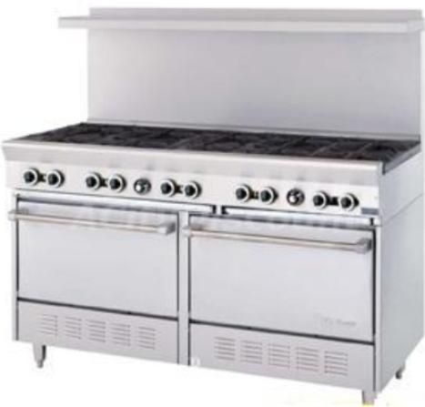 Garland US Range PS-10-2626 60in range with 10 open burners and 2 - 26 1/2 ovens, Stainless steel front, sides and high shelf, Large, durable control knobs (PS102626      PS 10  2626)