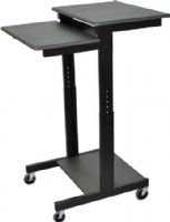 Luxor PS3945 Mobile Adjustable Height Presentations Workstation, Gray, Adjusts in height from 39" to 45", Top shelf is 24"W x 18"D, Middle shelf is 24"W x 14"D, Bottom shelf is 18-3/4"W x 15-3/4"W, Perfect for desktop or laptop computers, Wood laminate work surfaces, Black powder coat painted steel frame, 3" casters, two with locking brake, UPC 812552013847 (PS-3945 PS 3945) 