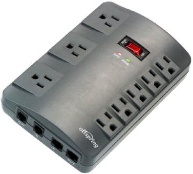 Offspring Technologies PS806TN Eight Outlet Surge Protector, 6ft power cord 5 single spaced outlets and 3 adapter spaced outlets, 3480 Joules, RJ11 phone and RJ45 network protection (PS-806TN PS 806TN PS806TN)