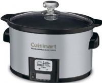 Cuisinart PSC-350 Programmable Slow Cooker; Touchpad control panel with LED timer display; 24-hour cooking timer; Off/On, Keep Warm, Simmer, Low, and High settings; Removable 3.5-quart oval ceramic cooking pot; Automatically shifts to Warm when cook time ends; Brushed stainless steel housing; Glass lid with chrome-plated knob; UPC 086279020970 (PSC350 PSC 350 PS-C350) 