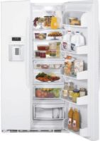 GE General Electric PSHF6MGZWW Profile Series Side by Side Refrigerator, 25.9 cu. ft. Total Capacity, 16.1 cu. ft. Fresh Food Capacity, 9.8 cu. ft. Freezer Capacity, 24.2 sq. ft. Shelf Area, 4 Electronic Sensors, LED Dispenser Light, 5 Glass Total, 3 Adjustable, 2 Slide-Out, 3 Spill Proof, 1 Fixed - Crisper Cover, 4 Total ClearLook - 3 Adjustable with Gallon Storage Fresh Food Door Bins, White Color (PSHF6MGZ-WW PSHF6MGZ WW PSHF6MGZWW PSHF6MGZ PSHF-6MGZ PSHF 6MGZ) 