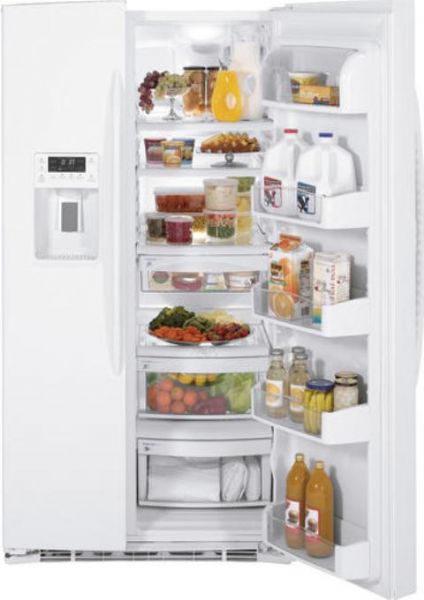 GE General Electric PSHF6MGZWW Profile Series Side by Side Refrigerator, 25.9 cu. ft. Total Capacity, 16.1 cu. ft. Fresh Food Capacity, 9.8 cu. ft. Freezer Capacity, 24.2 sq. ft. Shelf Area, 4 Electronic Sensors, LED Dispenser Light, 5 Glass Total, 3 Adjustable, 2 Slide-Out, 3 Spill Proof, 1 Fixed - Crisper Cover, 4 Total ClearLook - 3 Adjustable with Gallon Storage Fresh Food Door Bins, White Color (PSHF6MGZ-WW PSHF6MGZ WW PSHF6MGZWW PSHF6MGZ PSHF-6MGZ PSHF 6MGZ)