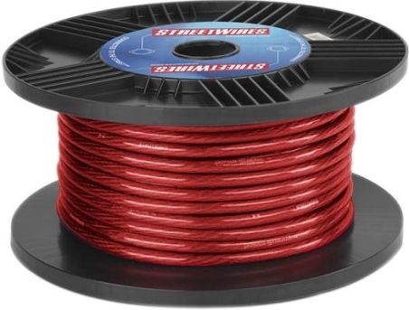 MTX Audio PSX4100R Standard Power Cord, Spooled CCA 100 ft. Reel of Translucent Red, 4AWG Gauge, The Ultimate Value in Performance Power Cable, Poly Flex Insulation Resists Battery Acid, Oil and Gasoline, UPC 715442143139 (PSX-4100R PSX 4100R PS-X4100R PSX4100 StreetWires)