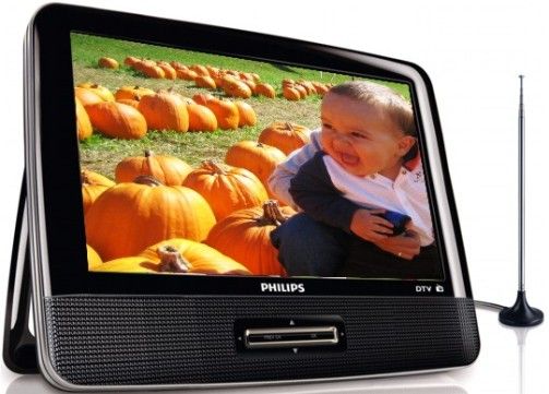 Philips PT902/37 Portable 9-inch Digital HDTV with FM Tuner, Resolution 600(w) x 220(H) x 3(RGB), Output Power 250mW RMS (built-in speakers), Output power (RMS) 10mW RMS (earphone), Free-to-air digital TV channel reception, Easy installation and automatic channel search, FM digital tuning, Enjoy up to 3 hours playback with a built-in battery, UPC 609585191570 (PT90237 PT902-37 PT902 37 PT 902/37)