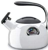 Cuisinart PTK-330W PerfecTemp Porcelain Teakettle, Porcelain enameled exterior with iron core, Comfortable silicone grip, Sleek energy saving design, Temperature gauge to get coffee or tea to the perfect temperature, Whistles when water is boiling, Hand wash (PTK-330W PTK330W PTK 330W) 