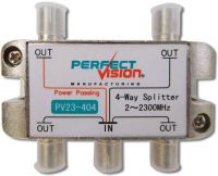 Perfect Vision Four Way High Frequency Splitter Model PV23404, 1 Port PP 2-2300 Mhz; Four-Way Splitter; 5 - 2300 MHz; Single Port Power Passing; Dimensions 2.50" x 0.88" x 2.88"; Weight 0.31 Lbs; UPC PERFECTVISIONV23404 (PERFECTVISIONPV23404 PERFECT VISION PV23404 PV 23404 PERFECT-VISION-PV23404 PV-23404)   
