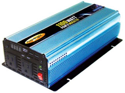 PowerBright PW1100-12 Modified Sine Wave Inverter 1100W Power 12V, Includes 6 AWG Alligator Cable, Anodized aluminum case, durability & maximum heat dissipation, Digital Led Display, Built-in Cooling Fan, Overload Indicator, External, Replaceable spade-type Fuse (PW110012 PW1100 12 PW-110012 PW 110012 PW1100 PW-1100 Power Bright)