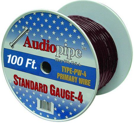 Audiopipe PW-4100B Four Gauge Primary 100ft. Power Cable, Black, Pure Oxygen Free Copper Ultra Twisted High Strand Wire (PW4100B PW 4100B PW4100-B PW-4100 PW4100 Audio Pipe)