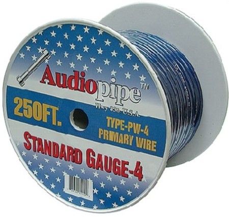 Audiopipe PW4250-BL Standard Gauge-4 Primary Power Cable, Blue, 250 Ft. Primary Wire Cable Type (PW4250BL PW4250 PW-4250BL PW 4250-BL Audio Pipe)