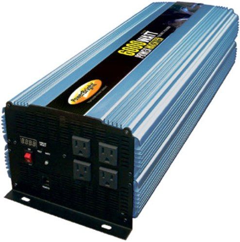 PowerBright PW6000-12 Power 12V Modified Sine Wave Inverter, 6000W, Anodized aluminum case, durability & maximum heat dissipation, Digital Led Display, Built-in Cooling Fan, Overload Indicator, FOUR - 3 Prong 120 volt AC outlet, Provides 50 Amps (PW600012 PW6000 12 PW-600012 PW 600012 PW6000 PW-6000 Power Bright)
