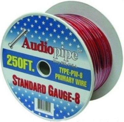 Audiopipe PW8250-RD Standard Gauge-8 Primary Wire 250 Ft. Roll Cable, Red, O2 Oxygen Audio Free (PW8250RD PW8250 RD PW8250-R PW8250R PW-8250 Audio Pipe)