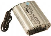 AIMS Power  PWRINV150W 150 Watt Power Inverter 12 Volt, 150W continuous power, 10 to 15 Volts dc input / operating voltage, 120 Volts ac Output voltage, modified sine wave Output, 60 Hz Output frequency, < 0.3 Amps No load current, 90% Full load efficiency, single Type 2 -3 prong AC Output Socket Type, Green LED on front panel to confirm power on, Red LED on front panel to warn of a faulty condition, On/off switch, Over Load protection, UPC 840271000053 (PWRINV150W PWRINV-150W PW-RINV150W) 