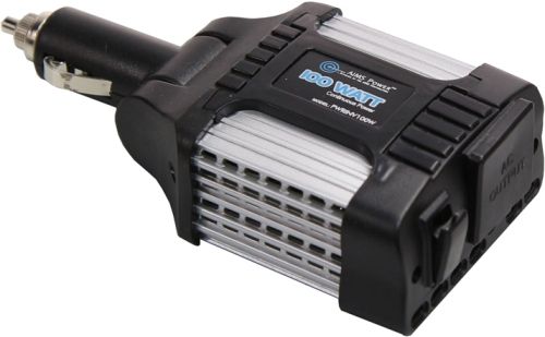 AIMS Power PWRINV100W Modified Sine Power Inverter with USB Port, Converts 12VDC power from vehicle cigarette lighter socket to 120 VAC power, 100 watts continuous, 140 watts max output, Single AC Outlet, 2.1A 5 volt USB Outlet, LED power indicator, Fan, Lightweight design, Over temperature shutdown, Low battery shutdown (PW-RINV100W PWRIN-V100W PWRINV-100W PWRINV 100W)
