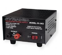 Pyramid Model PS3 3 Amperes Power Supply; Perfect for Home, Shop and Hobbyist; Input: 115V AC, 60Hz, 50 Watts; Output: 13.8 V DC; 2.5 AMP Constant / 3 AMP Surge; Powers Cellular Phones, 12V DC CB Radios, Scanners, HAM Radios, Autosound Systems; UPC 068888701556 (3 AMPEREs SURGE 13.8V DC POWER SUPPLY PYRAMID-PS3 PYRAMID PS3 PYRPS3) 