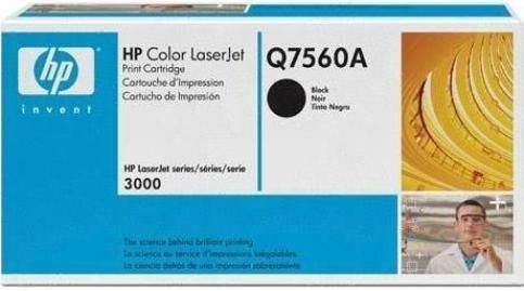 HP Hewlett Packard Q7560A Black Toner Cartridge For Color LaserJet 3000 Series Printers, Laser Print Technology, Black Print Color, 6500 Page Black and 3500 Page Color Duty Cycle, New Genuine Original OEM HP Hewlett Packard (Q 7560A Q-7560A Q7560-A Q7560 A)