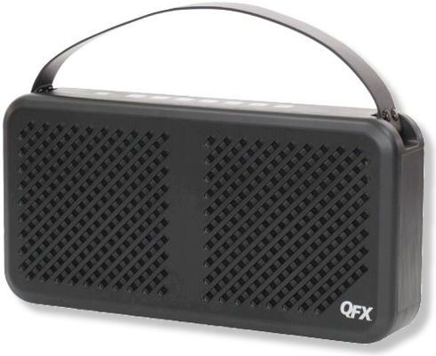 QFX E-10 Elite Series Bluetooth Speaker, Black Color, High Fidelity Sound, Big Sound, Bluetooth, Touch Button, Rechargeable Battery, Luxury Leather Strap, Ipx-5 Water-Resistant, USB Charge, Aux-In, NFC, Dimensions 12.6