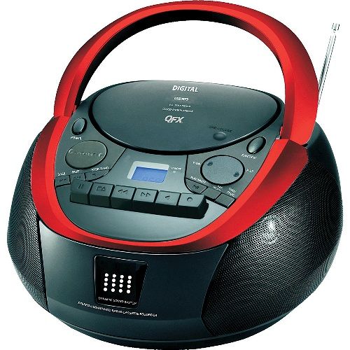 QFX J-71 Portable CD/Cassette/MP3 Stereo Player, AM/FM Radio, Top-Loading CD/CD-R/CD-RW/MP3 Player, Cassette Player/Recorder, AM/FM Tuner, LCD Digital Display, Dynamic Bass Boost, CD Repeat/All Function, EQ & Mute Function, Electronic Volume/Tuning Control, 99-Track Programmable Memory, AUX-In, USB Input, UPC 606540029541 (QFXJ71 QFX-J71 J71)