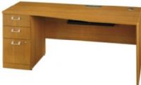 Bush QT0736MC Quantum Modern Cherry 72 Inch Left Hand Desk and Pedestal, Rectangular opening for the Bush Data Port, Wire grommet for cable management, Nickel accents on the pedestal, Single lock secures the bottom 2 drawers, Durable Diamond Coat Work surface, Melamine construction, 2 box drawers for office supplies (QT0-736MC QT0 736MC) 