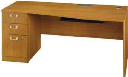 Bush QT0736MC Quantum Modern Cherry 72 Inch Left Hand Desk and Pedestal, Rectangular opening for the Bush Data Port, Wire grommet for cable management, Nickel accents on the pedestal, Single lock secures the bottom 2 drawers, Durable Diamond Coat Work surface, Melamine construction, 2 box drawers for office supplies (QT0-736MC QT0 736MC)