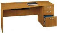Bush QT0746MC Quantum Modern Cherry 72 Inch Right Hand Desk and Pedestal, Rectangular opening for the Bush Data Port, Wire grommet for cable management, 2 box drawers for office supplies, 1 Letter/legal sized file drawer, Nickel accents on the pedestal, Single lock secures the bottom 2 drawers, QT0747MC is needed to complete the Desk unit (QT0-746MC QT0 746MC) 