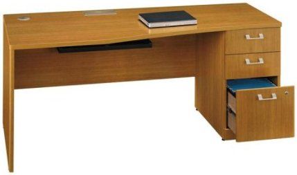 Bush QT0746MC Quantum Modern Cherry 72 Inch Right Hand Desk and Pedestal, Rectangular opening for the Bush Data Port, Wire grommet for cable management, 2 box drawers for office supplies, 1 Letter/legal sized file drawer, Nickel accents on the pedestal, Single lock secures the bottom 2 drawers, QT0747MC is needed to complete the Desk unit (QT0-746MC QT0 746MC)
