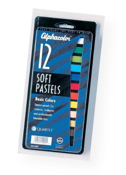 Alphacolor QT105007 Soft Pastels Basic 12-Color Set; A multi-purpose assortment; Ideal for most color selection requirements; Set contains 12 pastels: Black, Blue, Brown, Green, Light Blue, Orange, Peach, Red, Violet, White, Yellow, Yellow-Green; Colors subject to change; Shipping Weight 0.19 lb; Shipping Dimensions 8.5 x 4.00 x 0.5 in; UPC 034138050071 (ALPHACOLORQT105007 ALPHACOLOR-QT105007 ALPHACOLOR/QT105007 ARTWORK)