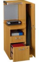 Bush QT2826MC Quantum Modern Cherry 24 Inch Right Storage Tower, Side locker secures with a lock for extra security, 1 File drawer for letter or legal sized files, 1 Box drawer for storage, 1 Lock secures both drawers, All melamine construction, PVC edge banding, Diamond Coat work surface, Fabric covered back panel for posting notes and memos (QT-2826MC QT 2826MC) 