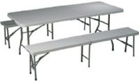 Office Star QT3965 Three Piece Folding Resin Table Set, Light Gray, 2" thick high impact polyethylene Resin surface top, Light Gray finish top, Legs are powder coated tubular frames, Scratch and stain resistant top is easy to clean, 29 1/4"H x 72"W x 30"D Table Dimensions, 17 1/2"H x 72 1/2"W x 12"D Bench Dimensions (QT-3965 QT 3965) 