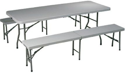 Office Star QT3965 Three Piece Folding Resin Table Set, Light Gray, 2