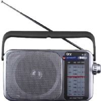 QFX R-24 Personal AM/FM/SW1-SW2 Radio, Silver, 4 Band Radio, LED Power Indicator, High Power Dynamic Speaker, Headphone Jack 3.5mm, Telescopic Antenna, Handel Bar, AC 120-240V, DC 4.5V Jack, DC 3x D Batteries (not included), Gift Box Dimension 9.5x3x5, Weight 1.5 Lbs, UPC 606540011706 (R24 R 24) 