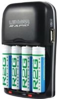 Lenmar R2G804U Four-Hour AAA/AA AC/DC Battery Charger with USB Output & 4 AA Ready-To-Go Batteries, Portable charger for AAA/AA NiMH batteries—recharges batteries in 4 hours, Compact design with 100V–240V flip-up AC plug to charge AAA or AA batteries, Includes 4 ready-to-go AA 2150mAh rechargeable batteries, UPC 029521560688 (R2G-804U R2-G804U R2G804-U R2G804) 