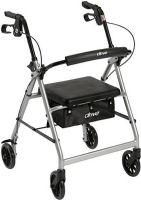 Drive Medical R726SL Rollator Rolling Walker with 6" Wheels, Fold Up Removable Back Support and Padded Seat, Silver, 37" Max Handle Height, 32" Min Handle Height, 14" Seat Depth, 12" Seat Width, 20" Seat to Floor Height, 300 lbs Product Weight Capacity, Comes with new seamless padded seat, Brakes with serrated edges provide firm hold, Removable, hinged, padded backrest can be folded up or down, UPC 822383233239 (R726SL R726-SL R726 SL) 