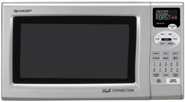 SharpR-820JS Remanufactured Microwave Oven, 0.9 Cu.Ft. Capacity, Wattage 900W, Top & Bottom Heaters 1500 Watts, 2 Line 12 Digit Interactive Display, 7 Automatic Settings, 12 3/4