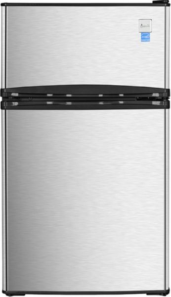 Avanti RA31B3S Compact Refrigerator with Can Rack, 2.1 Cu. Ft. Refrigerator Capacity, 1 Cu. Ft. Freezer Capacity, 3.1 Cu. Ft. Total Capacity, 6 Can Capacity, Glass Shelves, 2 No. of Shelves, Clear View Crisper, Single Temperature Zones, Full Range Temperature Control, 2 Liter Bottle Storage on the Door, Door Bins for Additional Storage, Space Saving Flush Back Design, UPC 079841023134, Stainless Steel Finish (RA31B3S RA-31B3-S RA 31B3 S)