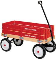Radio Flyer 24 Town and Country Wagon, For ages over 1 1/2 years, 150 lbs. Weight Capacity, Classic Wood Wagon with Removable Sides, Durable steel wheels with real rubber tires for a quiet ride, Controlled turning radius prevents tipping, No-pinch ball joint keeps fingers safe, Extra-long handle folds under for easy storage (RADIOFLYER24 RADIOFLYER-24 RADIOFLYER) 