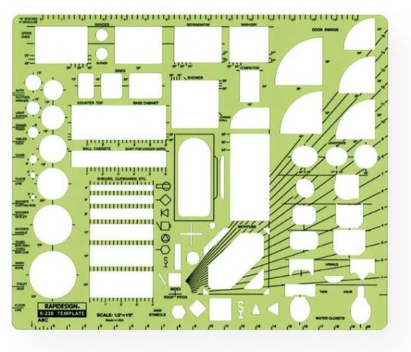 Rapidesign 22RB House Plan Fixtures Template; Same as No 22R, but in .5