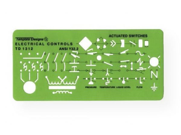 Rapidesign 312R Electrical Controls Template; Contains standard symbols used in machinery and automation circuits; Size: 3.25