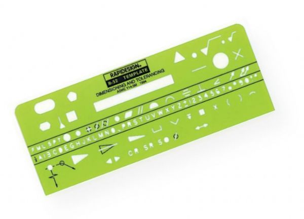 Rapidesign 52R Dimensioning & Tolerance Template; Contains symbols proportioned to .125